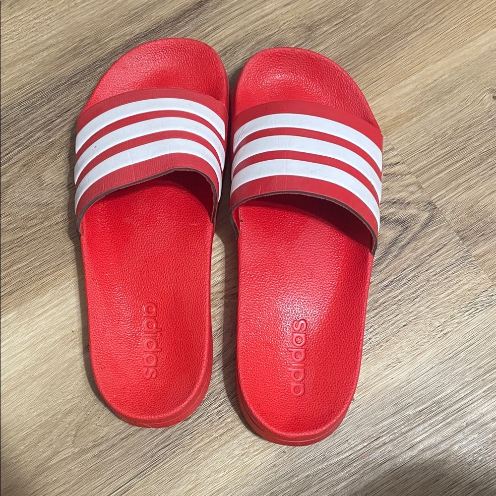 Adidas Red and White Slide Sandals